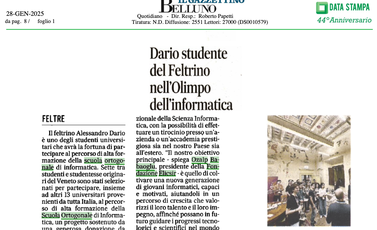 Dario studente del Feltrino nell'Olimpo dell'informatica
