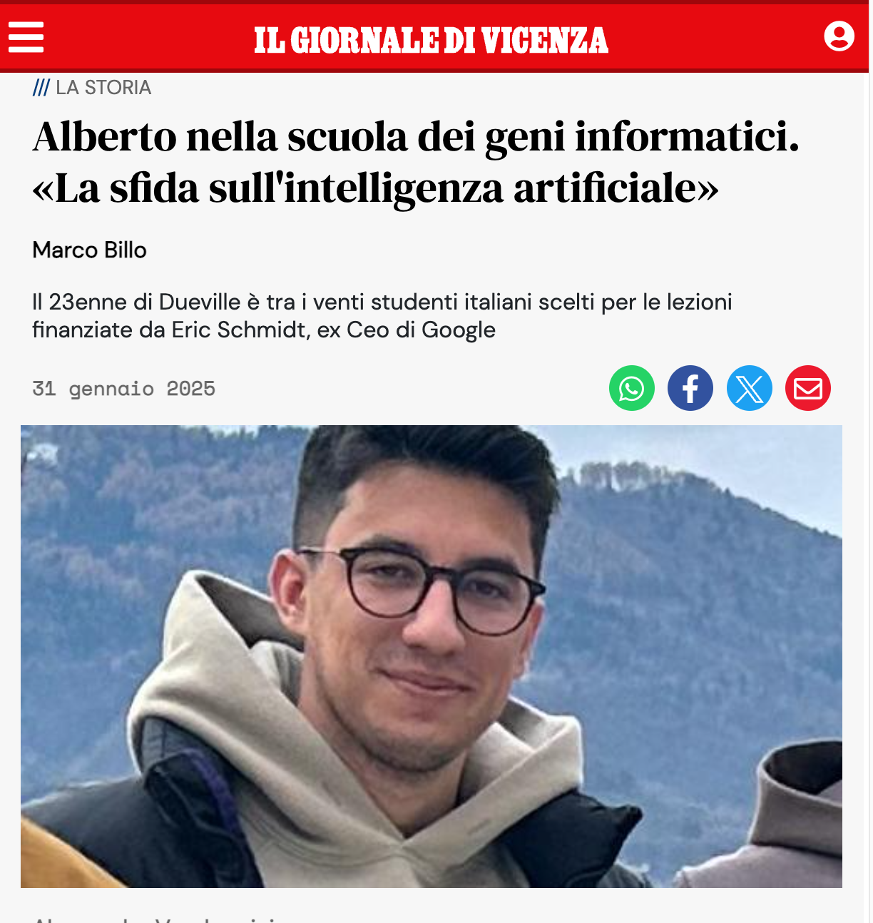 Alberto nella scuola dei geni informatici. «La sfida sull'intelligenza artificiale