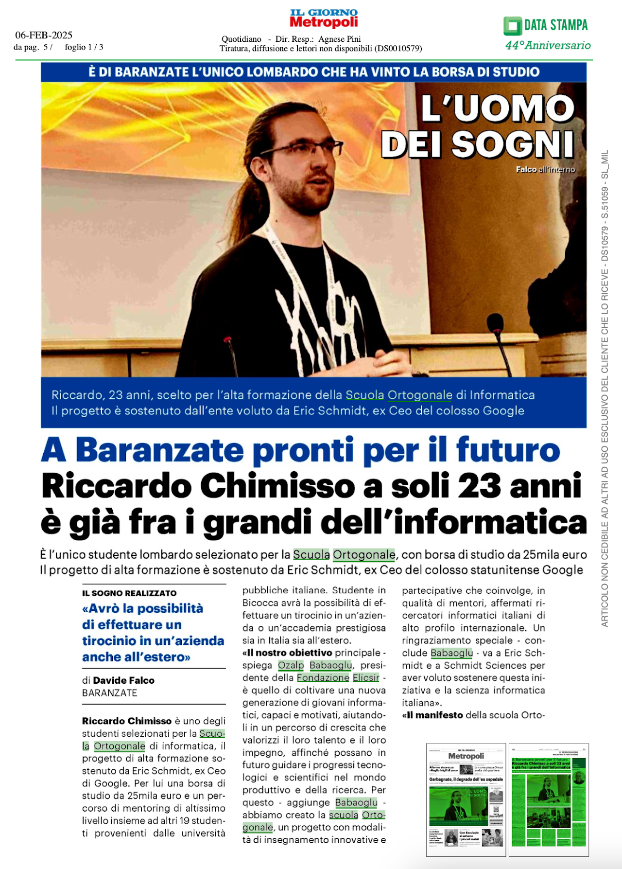 Baranzate, Riccardo Chimisso a soli 23 anni è già fra i grandi dell’informatica