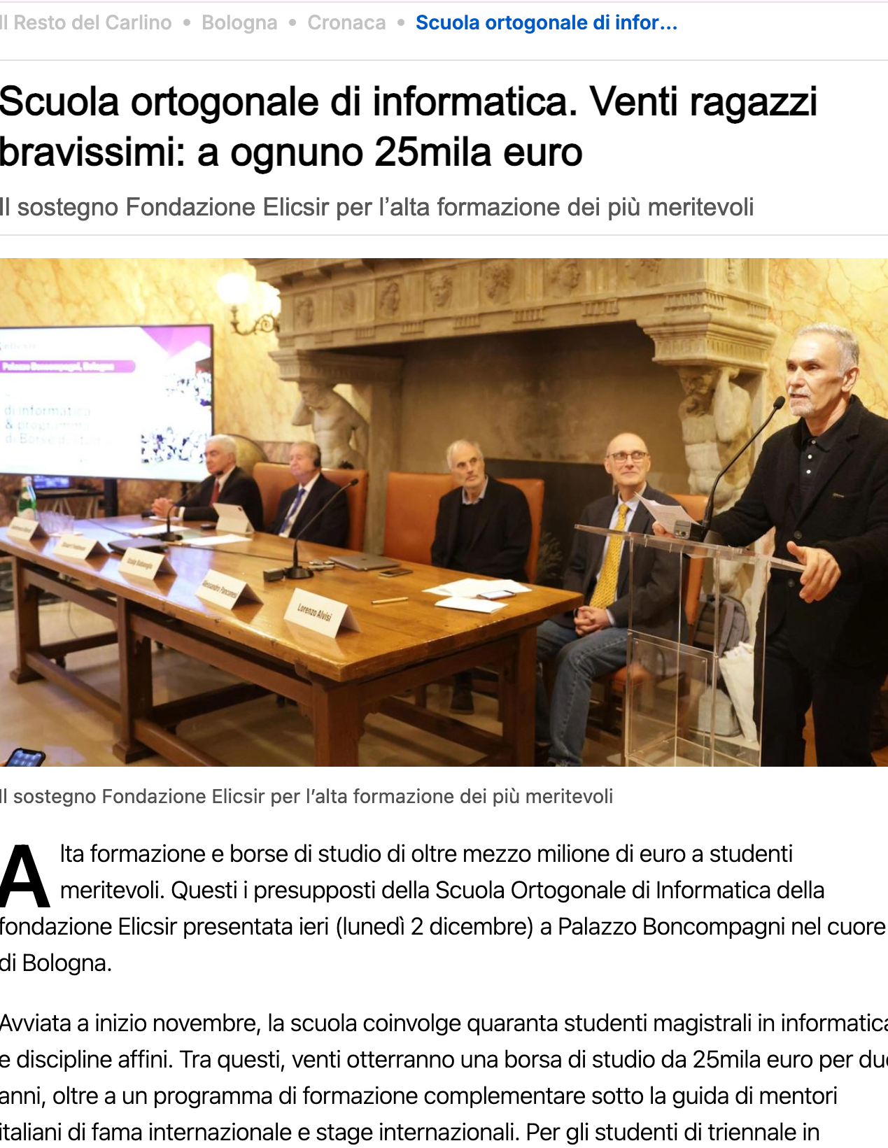 Scuola ortogonale di informatica. Venti ragazzi bravissimi: a ognuno 25mila euro