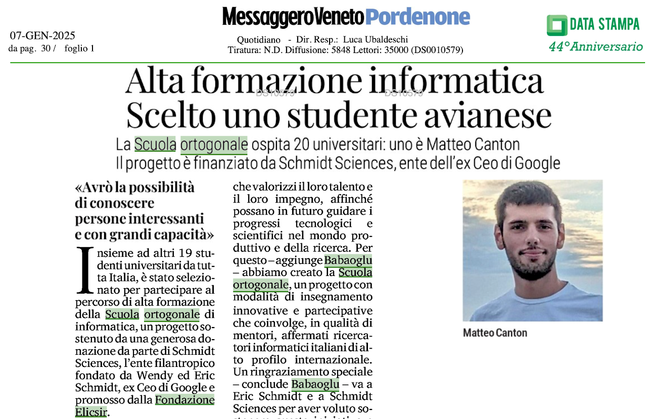 Alta formazione informatica scelto uno studente avianese